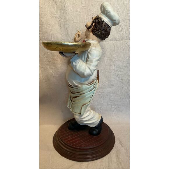 Vintage Chef 25" Tall Standing Resin w/Spinning Tray and Chef's Hat and Spoon - Picture 4 of 16